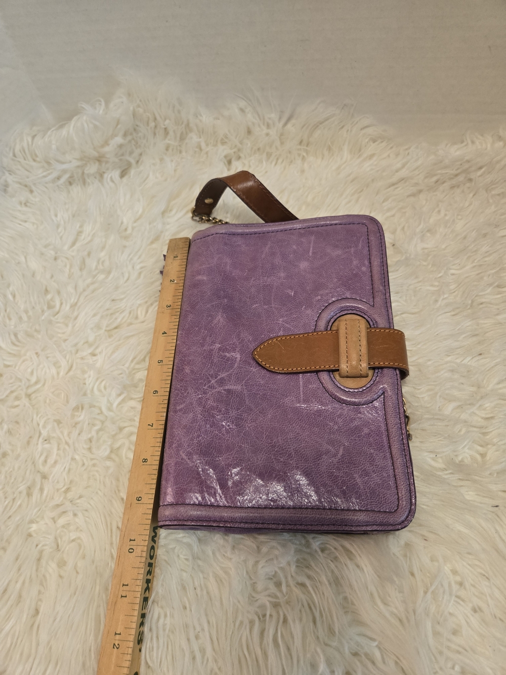 Nanette Lepore Purple and Tan Leather Wristlet Clutch
